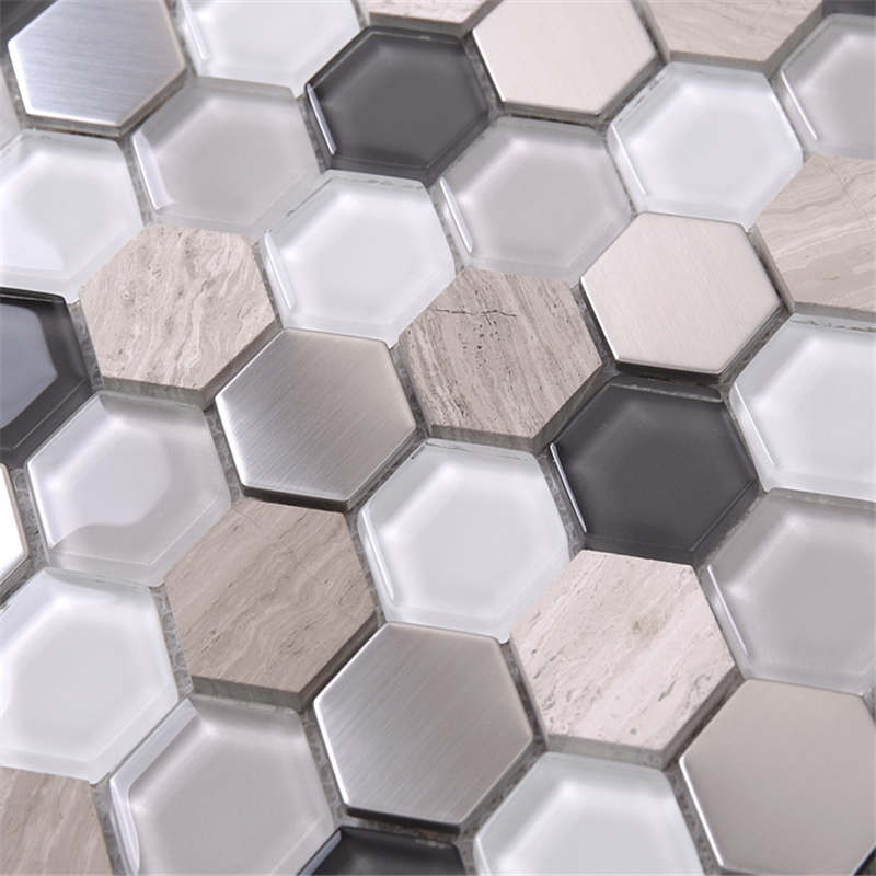 Hot výprodej smíšené mramorové kovové šestihranné skleněné mozaikové dlaždice pro dekorace interiéru