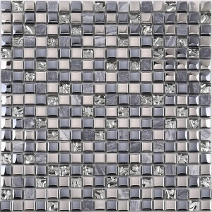 Vysoce kvalitní nejnovější design křišťálové sklo Mosaic Mix Stone Metal pro kuchyňské backsplash Wall dlaždice lesklý černý