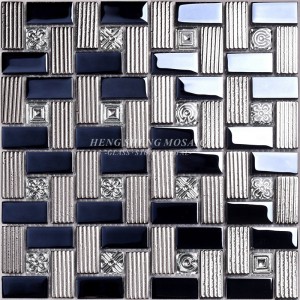 HDT01 12x12 Čtvercový vzorek Galvanické lesklé černé a pramínky Iridescent Glass Mosaic Wall Dekorativní dlaždice