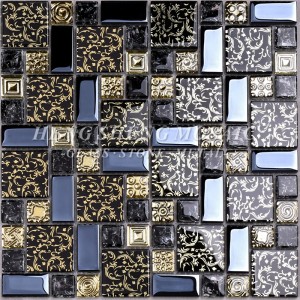 HDT02 Arabesque nový design zlatá linie laminované černé sklo umění květina mozaika vzor dlaždice do kuchyně backsplash zeď