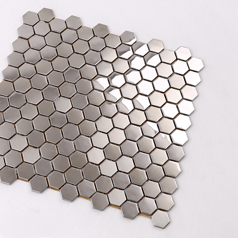 SA16 Prémiová vysoce kvalitní šestihranná nerezová kovová mozaiková kuchyňská stříkající zadní deska